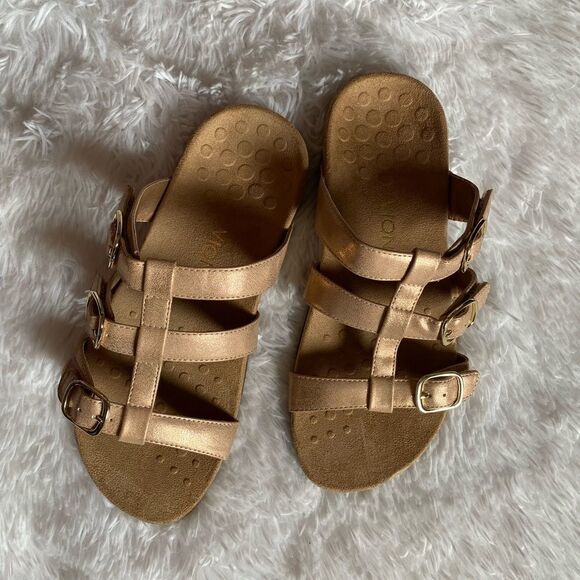 Vionic Misa Rose Gold Strappy Slip on Sandals Womens Size 9 Wide - Picture 1 of 12